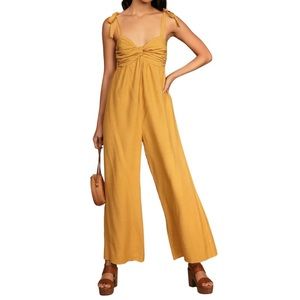 Lulu’s Out In the Sunshine Jumpsuit Small Yellow Tie-Strap Twist-Front Wide Leg